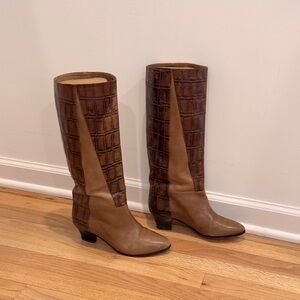 Vintage Giuliano ai Firenze Tall Boots Brown Leather Croc Print‎ Size 8M